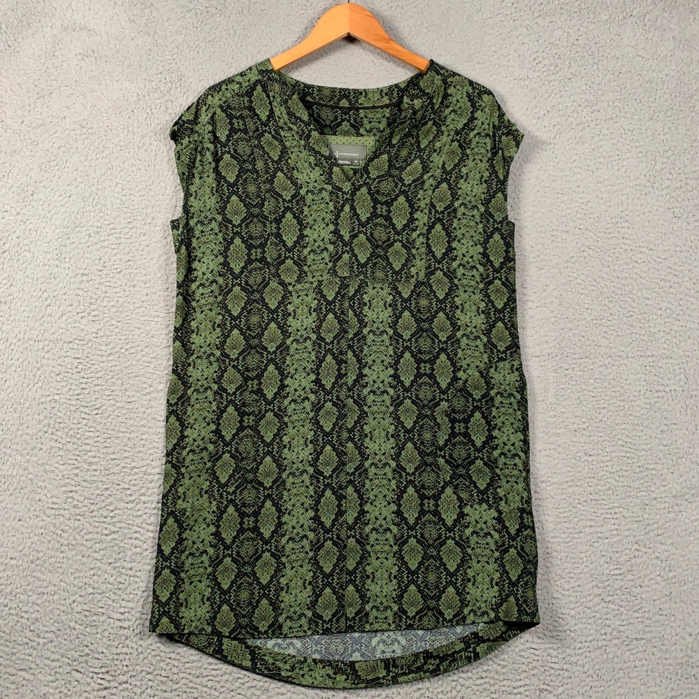 Anthropologie Snake Print Blouse Women SP Green Animal V-Neck Sleeveless Casual